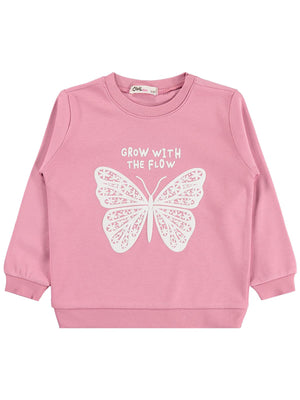 Civil Girls Kelebek Baskılı 2-5 Yaş Sweatshirt  - Pembe