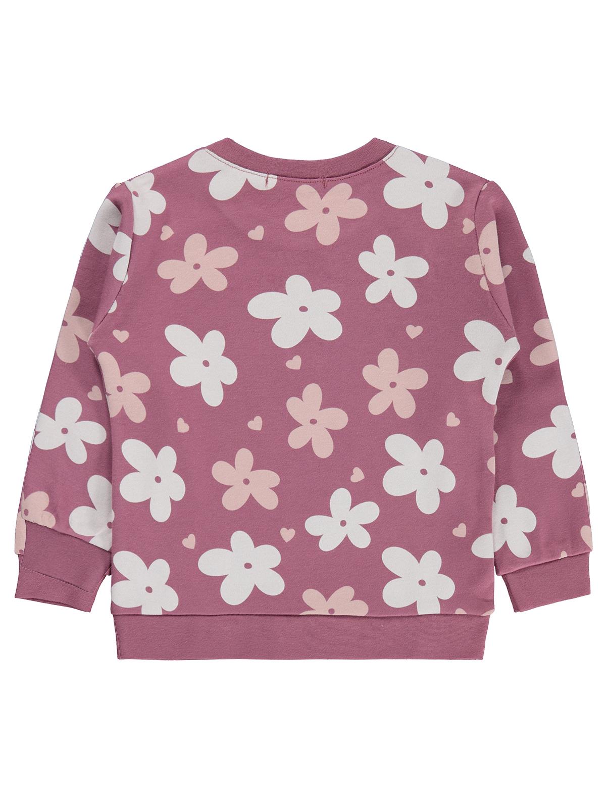 Civil Kız Çocuk Büyük Çiçek Desenli Sweatshirt | İnterlok Uzun Kol | Okul Kreş ve Günlük Kullanım - Lila
