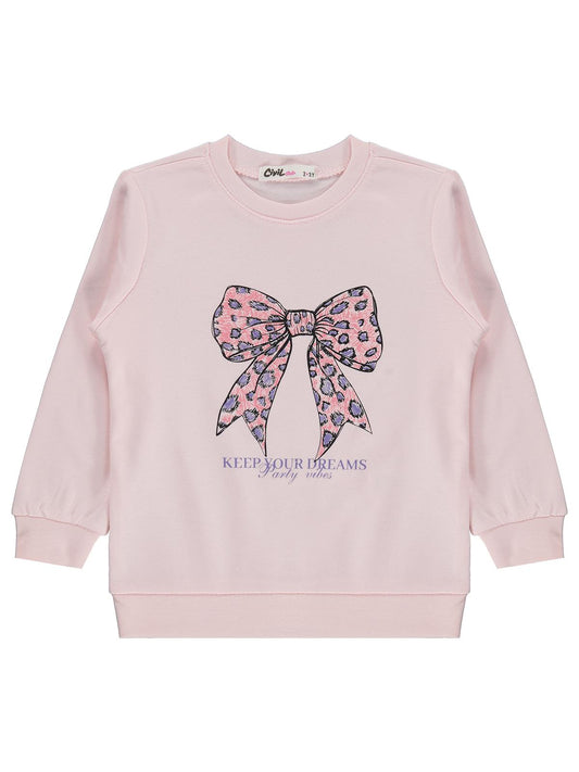 Civil Girls Fiyonk Baskılı 2-5 Yaş Sweatshirt  - Pudra
