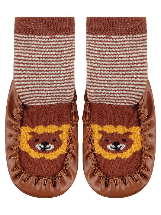 Civil Baby Çizgili Animal Bebek Erkek Havlu Çarık Çorap 12-36 Ay