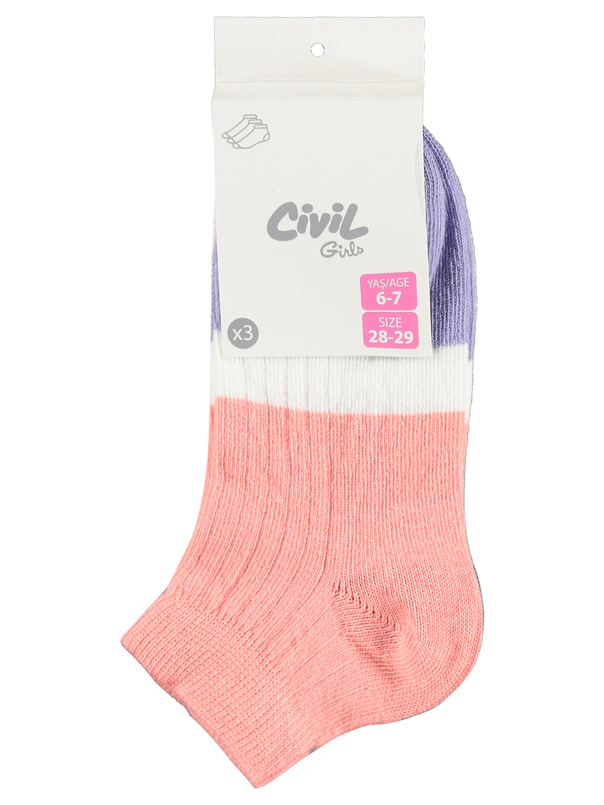 Civil Girls Clours 3'lü 2-12 Yaş Kız Çocuk Patik Çorap