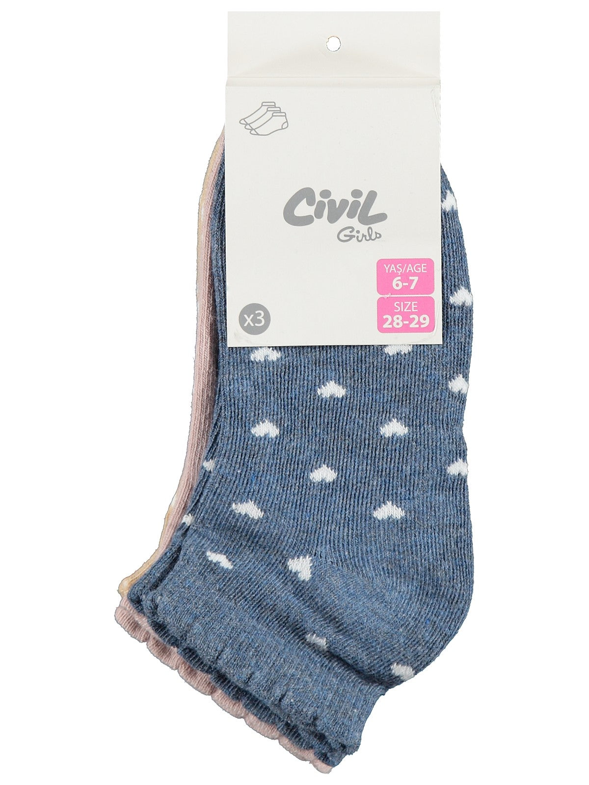 Civil Girls Kalp 3'lü 2-12 Yaş Kız Çocuk Patik Çorap
