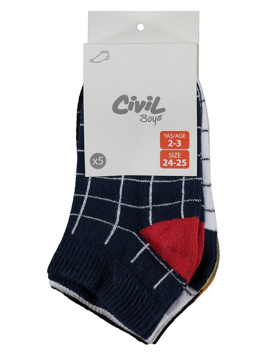 Civil Erkek Çocuk Kareli 5'li Erkek Çocuk Patik Çorap | Baskılı | Okul Kreş ve Günlük Kullanım