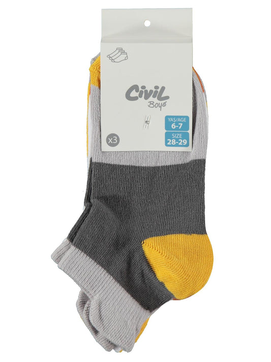 Civil Erkek Çocuk Basic Clours 3'lü Erkek Çocuk Patik Çorap | Baskılı | Okul Kreş ve Günlük Kullanım