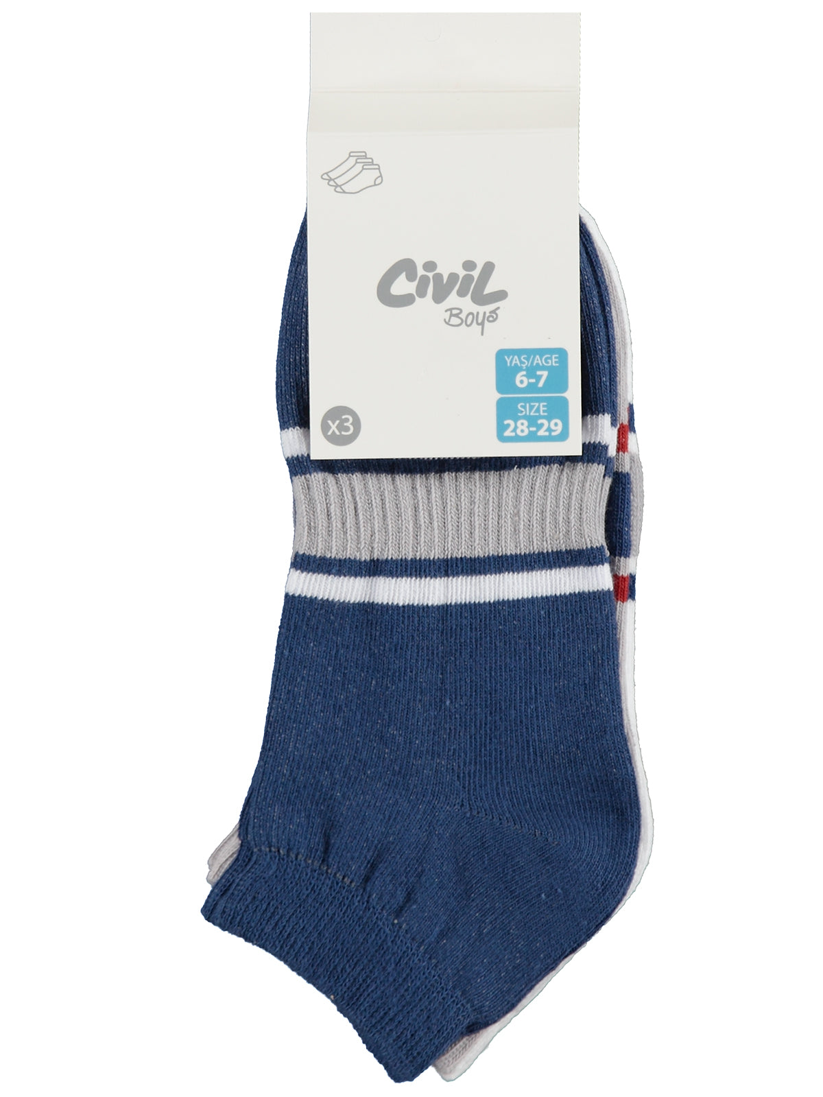 Civil Boys Basic Derbili 3'lü 2-12 Yaş Erkek Çocuk Patik Çorap
