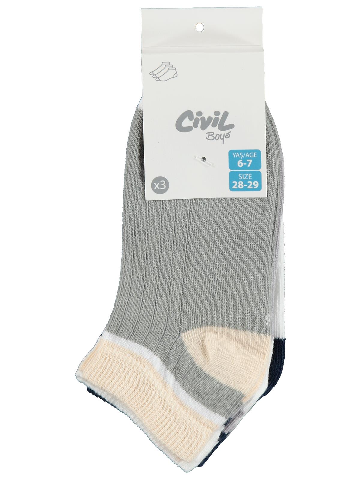 Civil Erkek Çocuk Sport Derbili 3'lü Erkek Çocuk Patik Çorap | Okul Kreş ve Günlük Kullanım