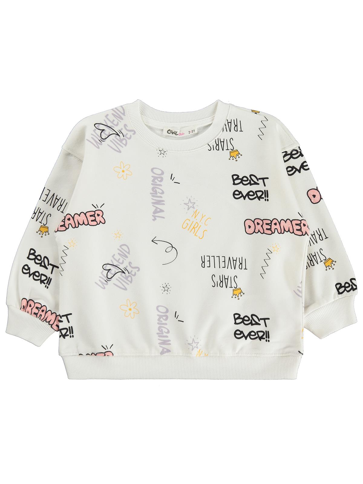 Civil Girls Best Ever Baskılı 2-5 Yaş Sweatshirt - Ekru