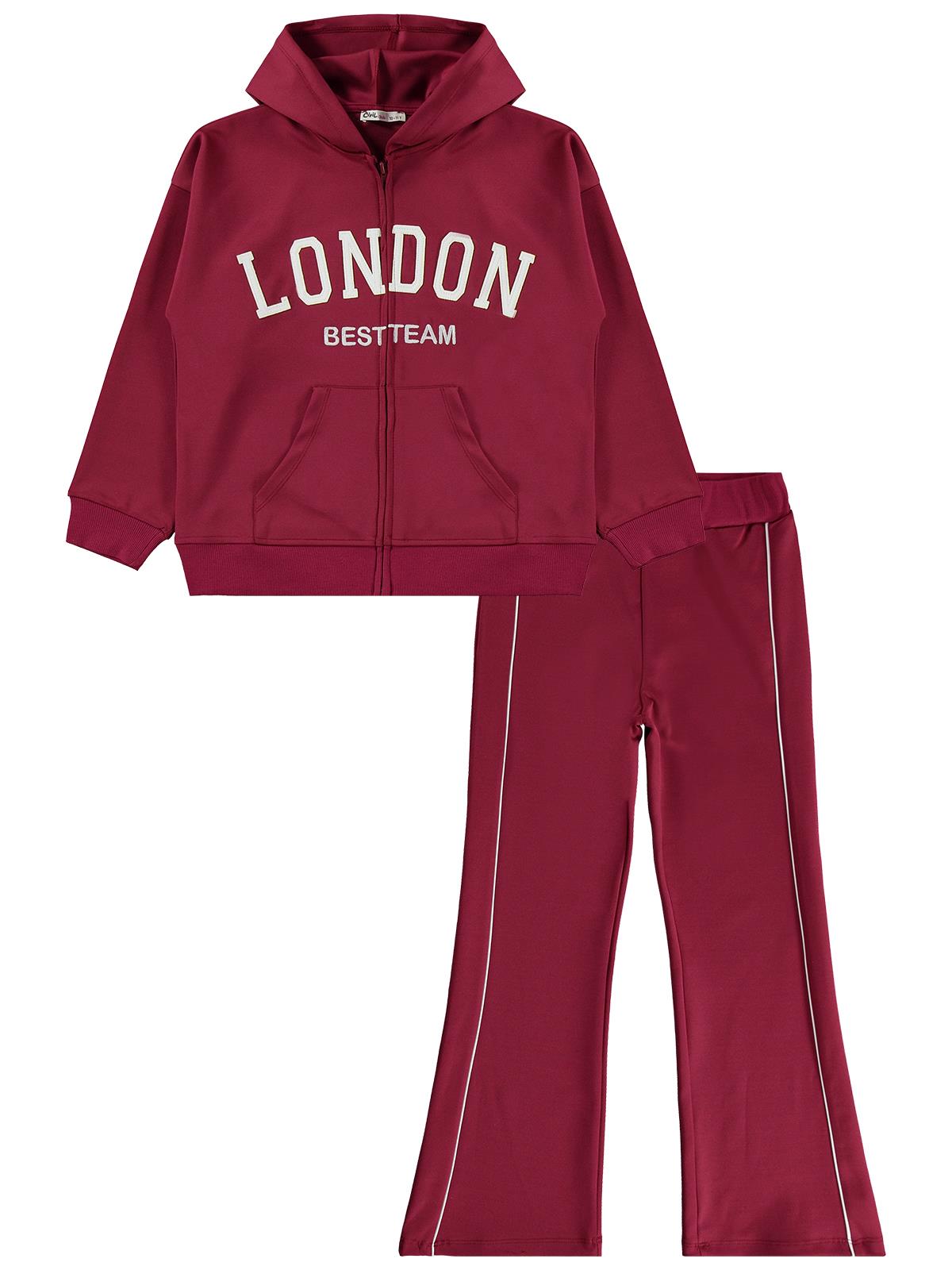 Civil Girls London Baskılı 10-13 Yaş Eşofman Takımı - Bordo