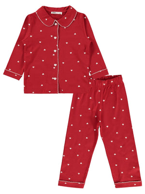 Civil Girls Kız Çocuk Kalpli Pijama Takımı | Süprem Uzun Kol | Okul Kreş ve Günlük Kullanım - Kırmızı