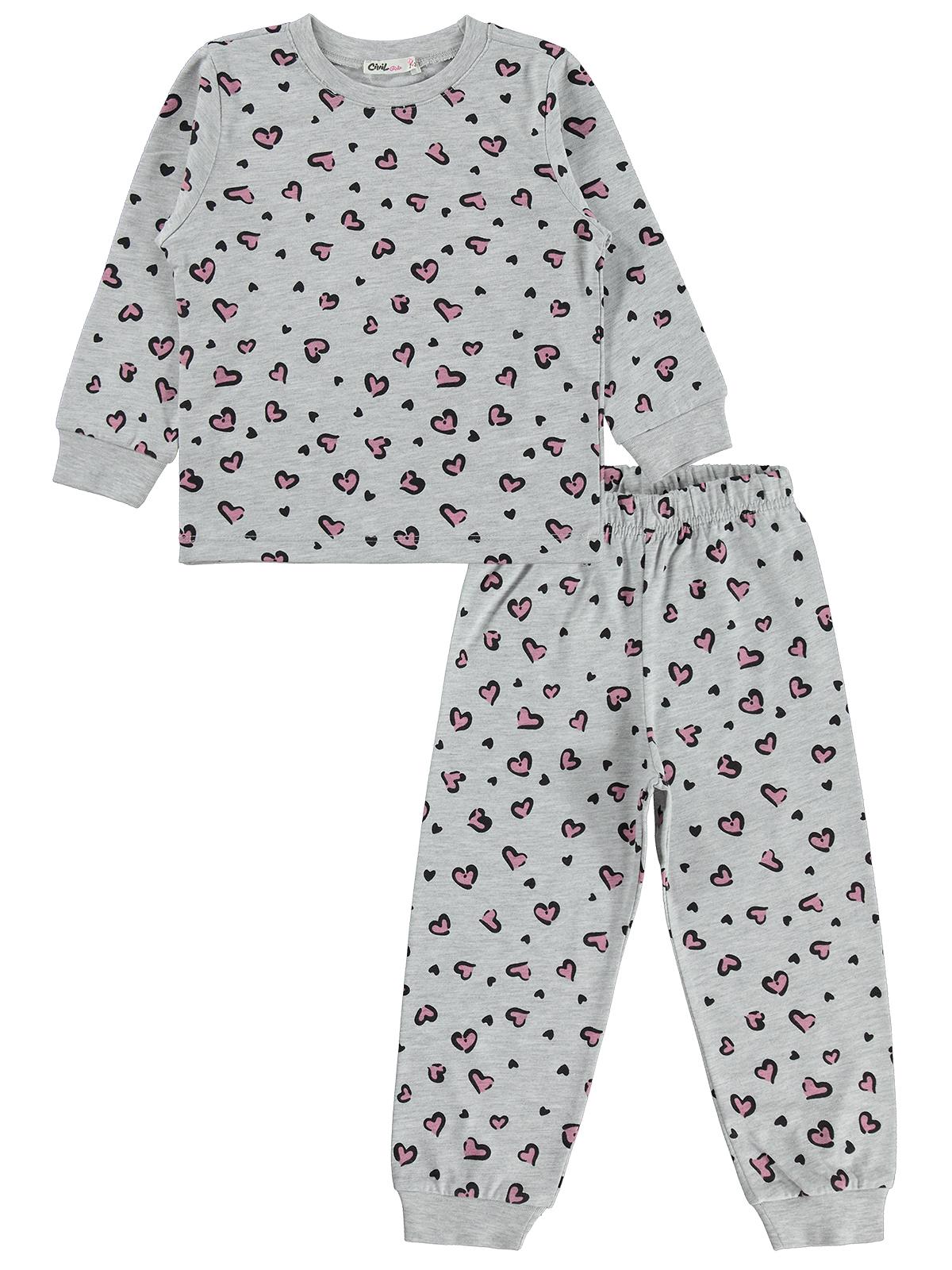 Civil Girl Kız Çocuk Leopar Pijama Takımı | Süprem Uzun Kol Bisiklet Yaka | Okul Kreş ve Günlük Kullanım - Gri