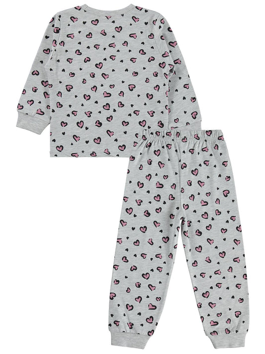 Civil Girl Kız Çocuk Leopar Pijama Takımı | Süprem Uzun Kol Bisiklet Yaka | Okul Kreş ve Günlük Kullanım - Gri