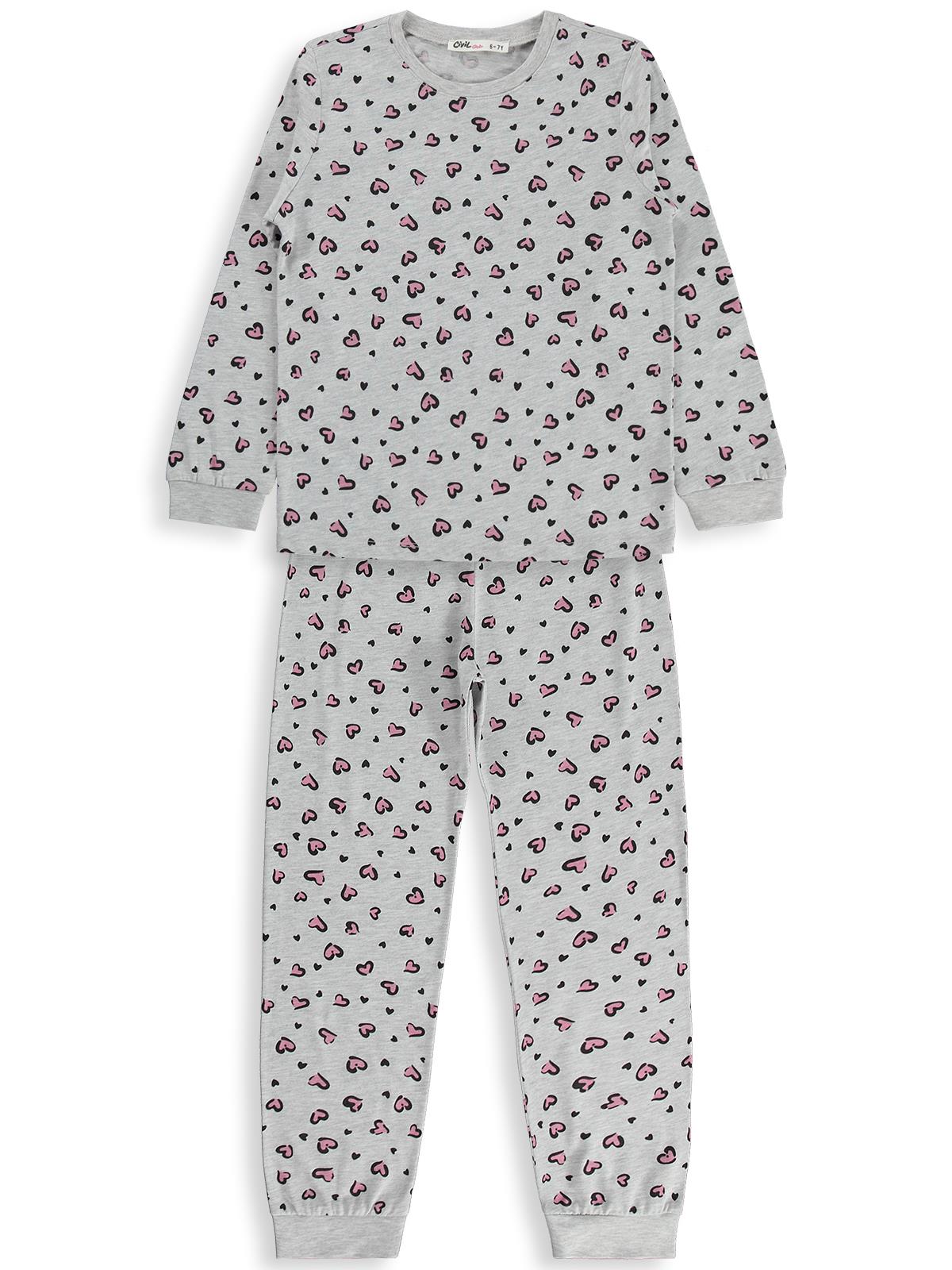 Civil Girls Kız Çocuk Leopar Pijama Takımı | Süprem Uzun Kol Bisiklet Yaka | Okul Kreş ve Günlük Kullanım - Gri