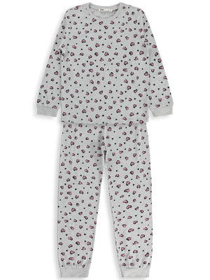 Civil Girls Kız Çocuk Leopar Pijama Takımı | Süprem Uzun Kol Bisiklet Yaka | Okul Kreş ve Günlük Kullanım - Gri