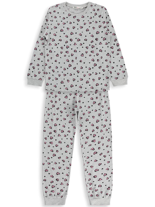 Civil Girls Kız Çocuk Leopar Pijama Takımı | Süprem Uzun Kol Bisiklet Yaka | Okul Kreş ve Günlük Kullanım - Gri