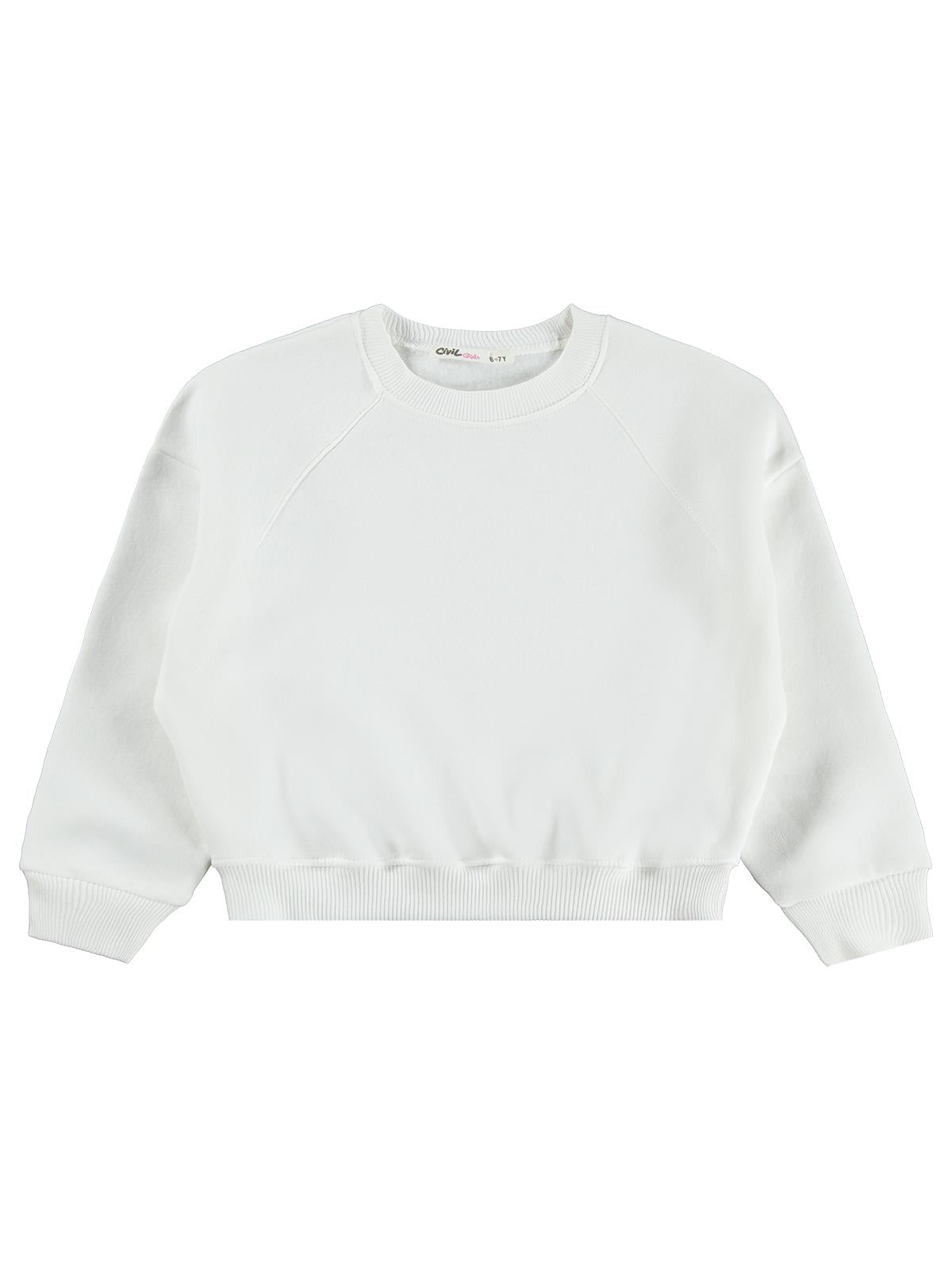 Civil Kız Çocuk Düz Sweatshirt | 3 İp Uzun Kol Bisiklet Yaka | Okul Kreş ve Günlük Kullanım - Ekru