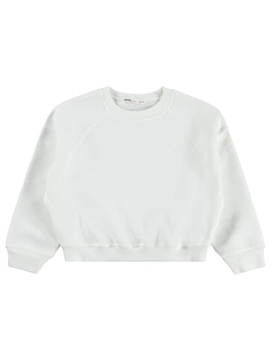 Civil Girls Kız Çocuk Düz Sweatshirt | 3 İp Uzun Kol Bisiklet Yaka | Okul Kreş ve Günlük Kullanım - Ekru