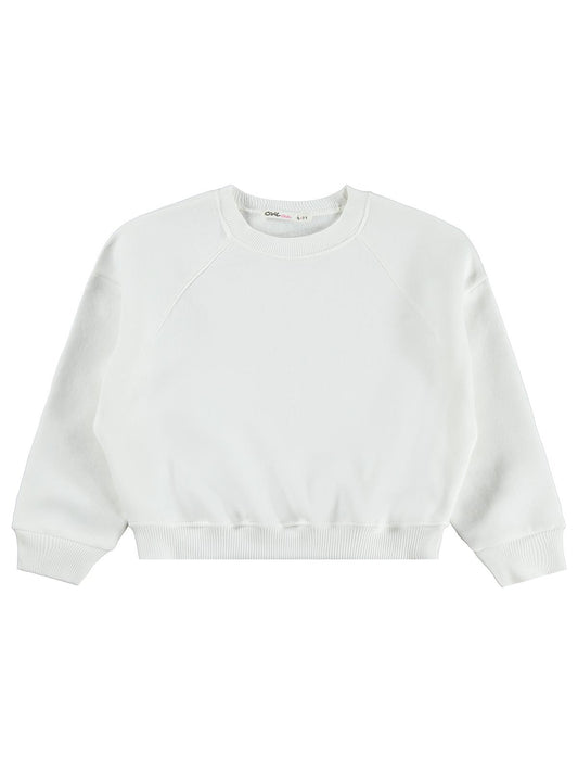 Civil Girls Kız Çocuk Düz Sweatshirt | 3 İp Uzun Kol Bisiklet Yaka | Okul Kreş ve Günlük Kullanım - Ekru