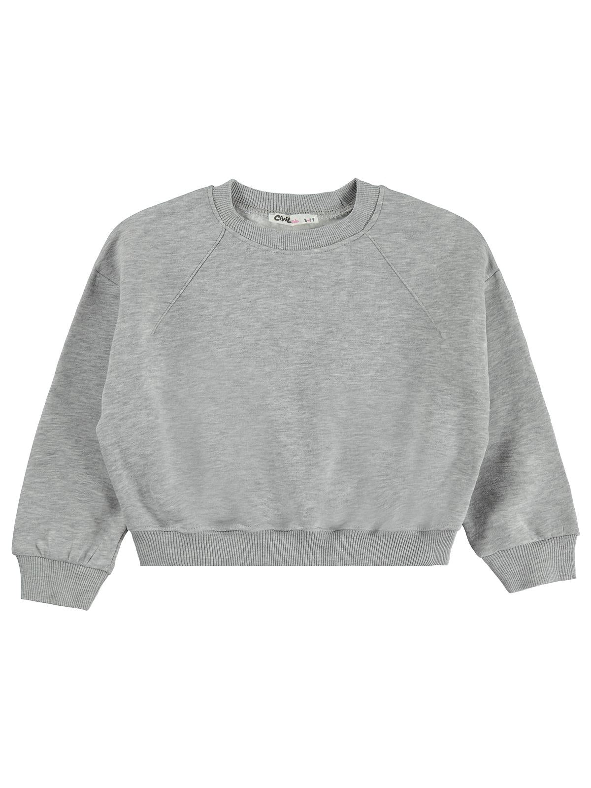 Civil Girls Kız Çocuk Düz Sweatshirt | 3 İp Uzun Kol Bisiklet Yaka | Okul Kreş ve Günlük Kullanım - Gri