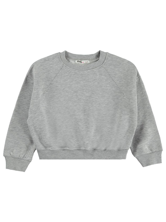 Civil Girls Kız Çocuk Düz Sweatshirt | 3 İp Uzun Kol Bisiklet Yaka | Okul Kreş ve Günlük Kullanım - Gri