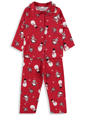 Civil Girls Kardan Adam Baskılı 2-5 Yaş Pijama Takımı - Kırmızı
