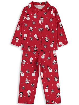 Civil Girls Kardan Adam Baskılı 6-9 Yaş Pijama Takımı - Kırmızı