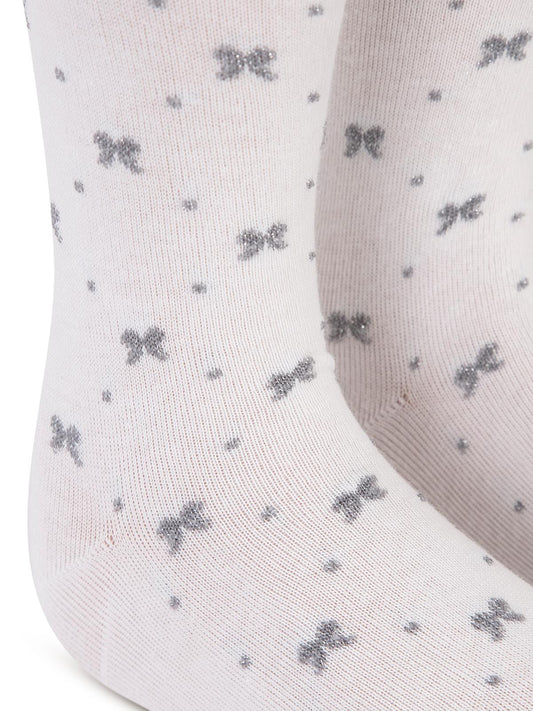 Civil Kız Çocuk Simli Kurdele Desenler Kız Külotlu Çorap | Okul Kreş ve Günlük Kullanım - Gri-Ekru