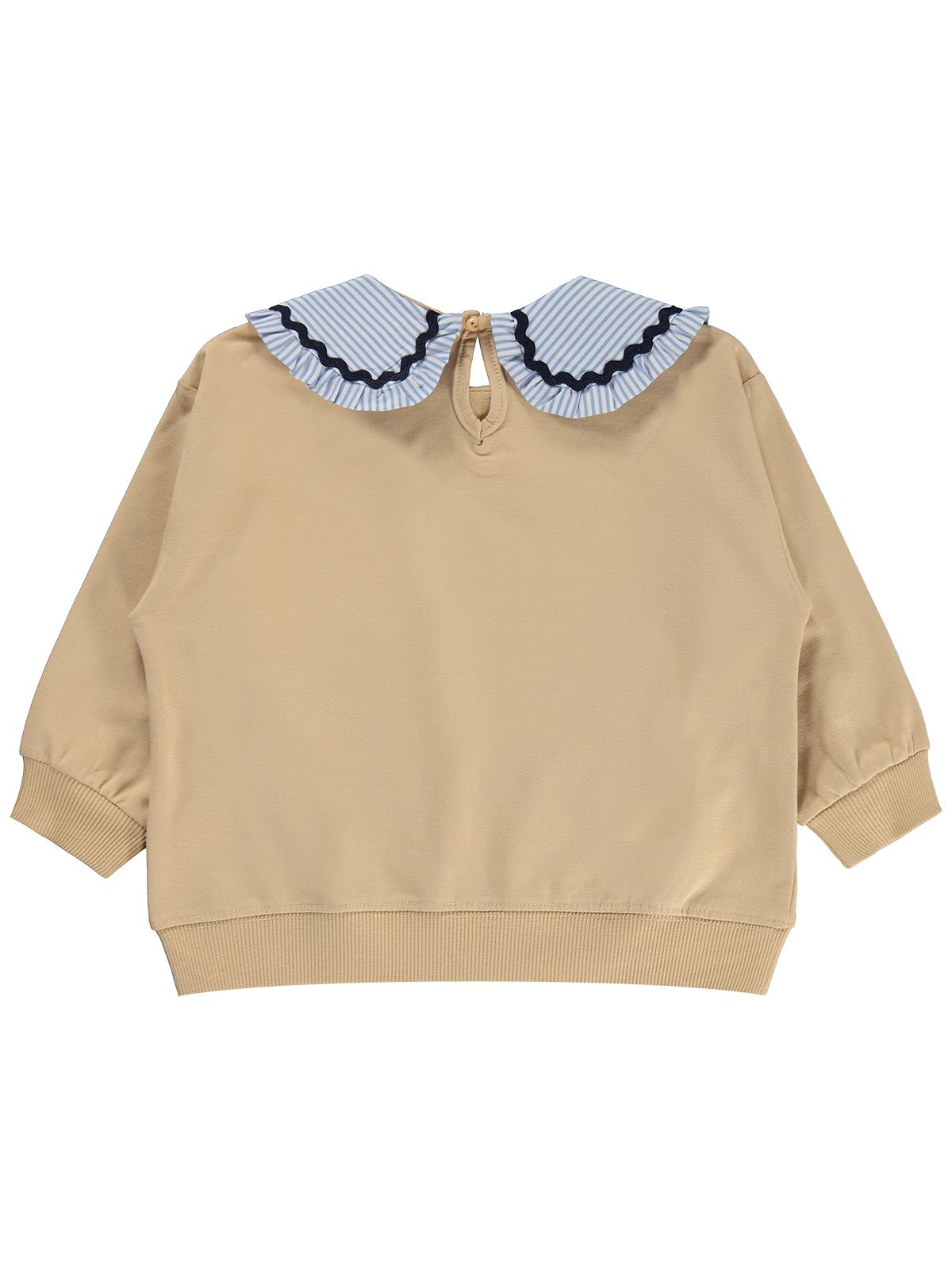 Civil Kız Çocuk Yakası Fırfırlı Sweatshirt | 2 İp Uzun Kol Bebe Yaka | Okul Kreş ve Günlük Kullanım - Bej