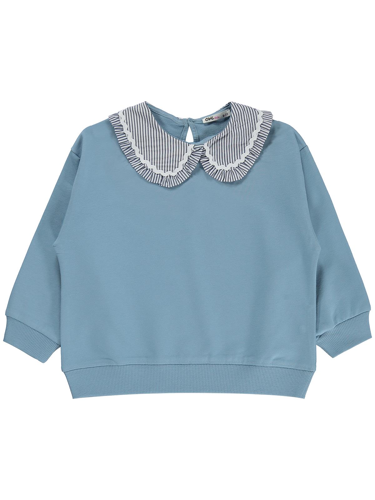 Civil Kız Çocuk Yakası Fırfırlı Sweatshirt | 2 İp Uzun Kol Bebe Yaka | Okul Kreş ve Günlük Kullanım - Mavi