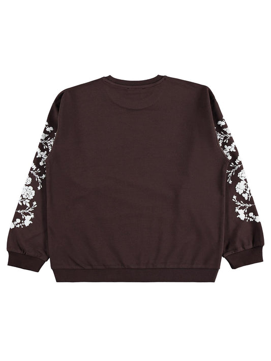 Civil Girls Çiçek Baskılı 10-13 Yaş Sweatshirt - Kahverengi