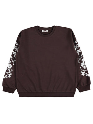 Civil Girls Çiçek Baskılı 10-13 Yaş Sweatshirt - Kahverengi