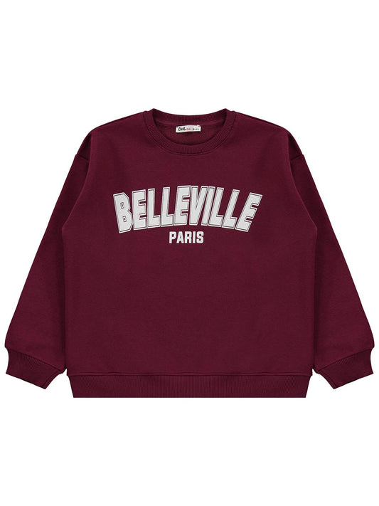 Civil Kız Çocuk Belleville Sweatshirt | 3 İp Uzun Kol Bisiklet Yaka | Okul Kreş ve Günlük Kullanım - Bordo
