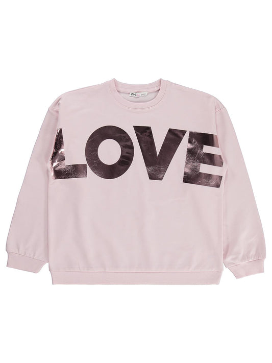 Civil Girls Love Baskılı 10-13 Yaş Sweatshirt - Pembe