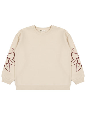 Civil Girls Çiçek Nakışlı 10-13 Yaş Sweatshirt - Ekru