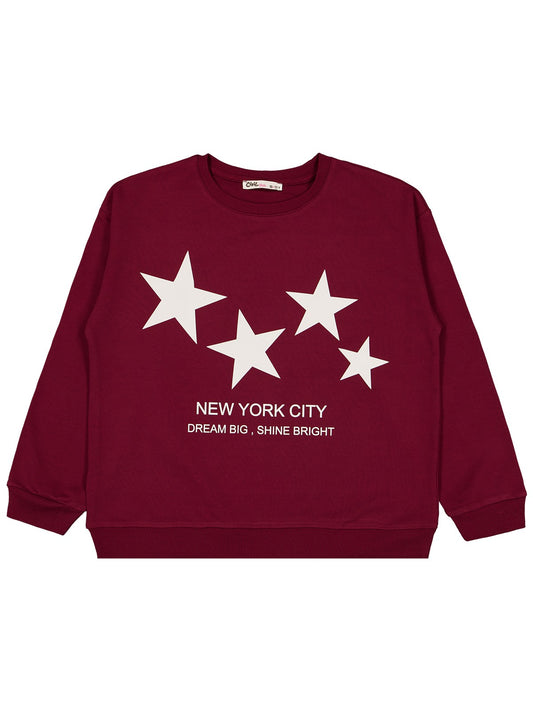 Civil Girls Yıldız Baskılı 10-13 Yaş Sweatshirt - Bordo