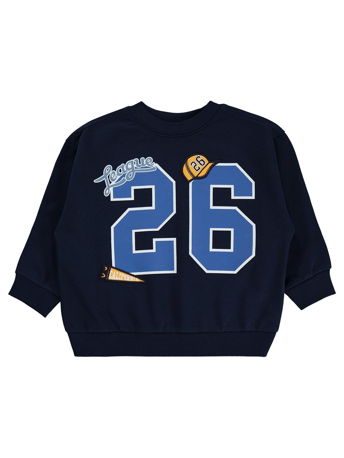 Civil Erkek Çocuk 26 Baskılı Sweatshirt | 2 İp Uzun Kol Bisiklet Yaka | Okul Kreş ve Günlük Kullanım - Lacivert