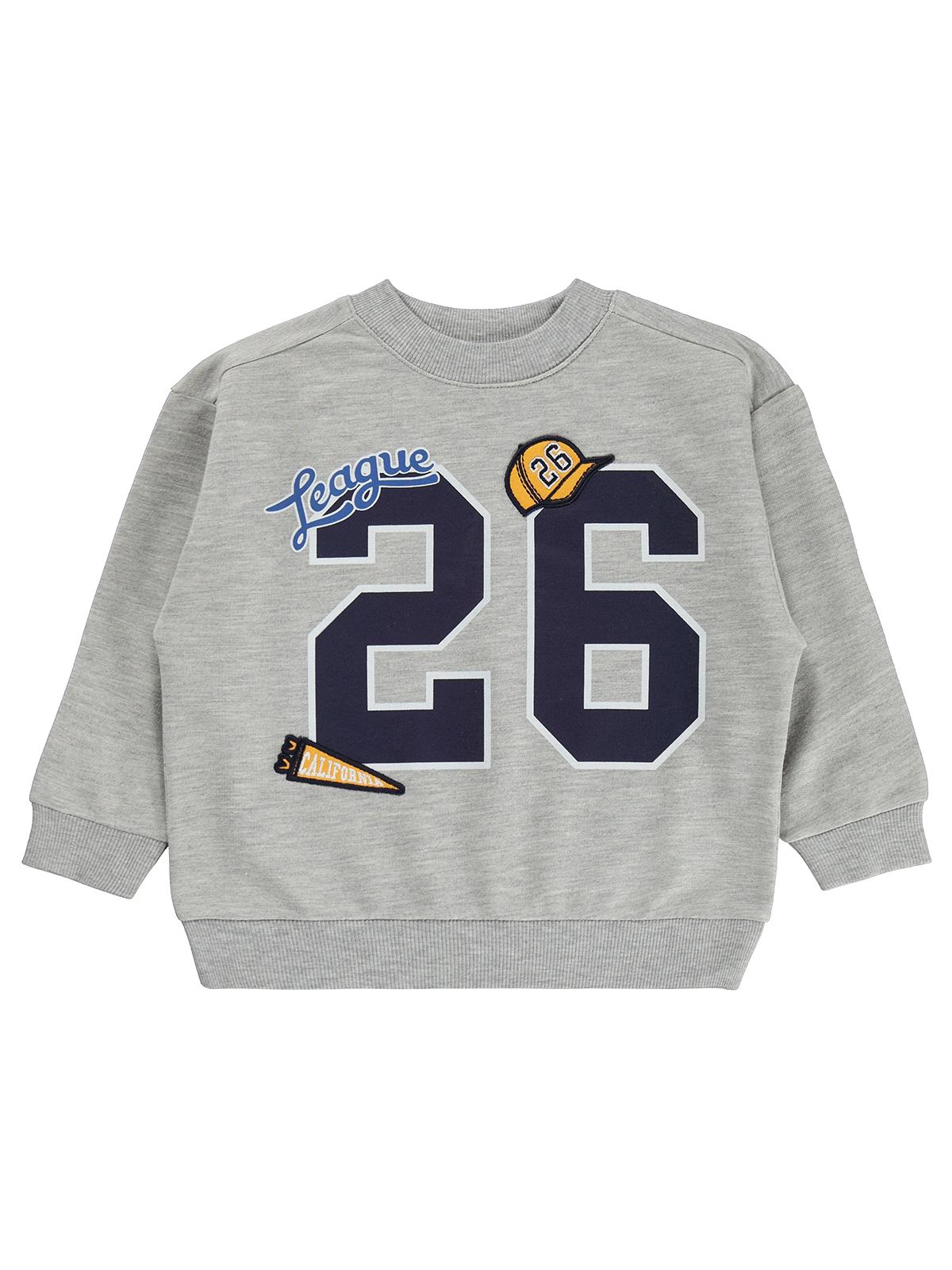 Civil Erkek Çocuk 26 Baskılı Sweatshirt | 2 İp Uzun Kol Bisiklet Yaka | Okul Kreş ve Günlük Kullanım - Gri