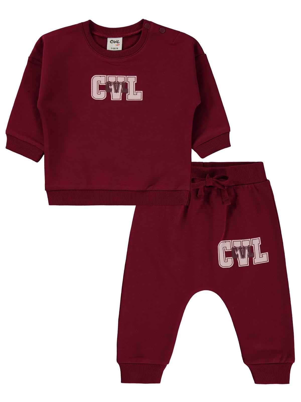 Civil Baby CVL Baskılı 6-18 Ay Takım - Bordo