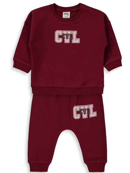 Civil Baby CVL Baskılı 6-18 Ay Takım - Bordo