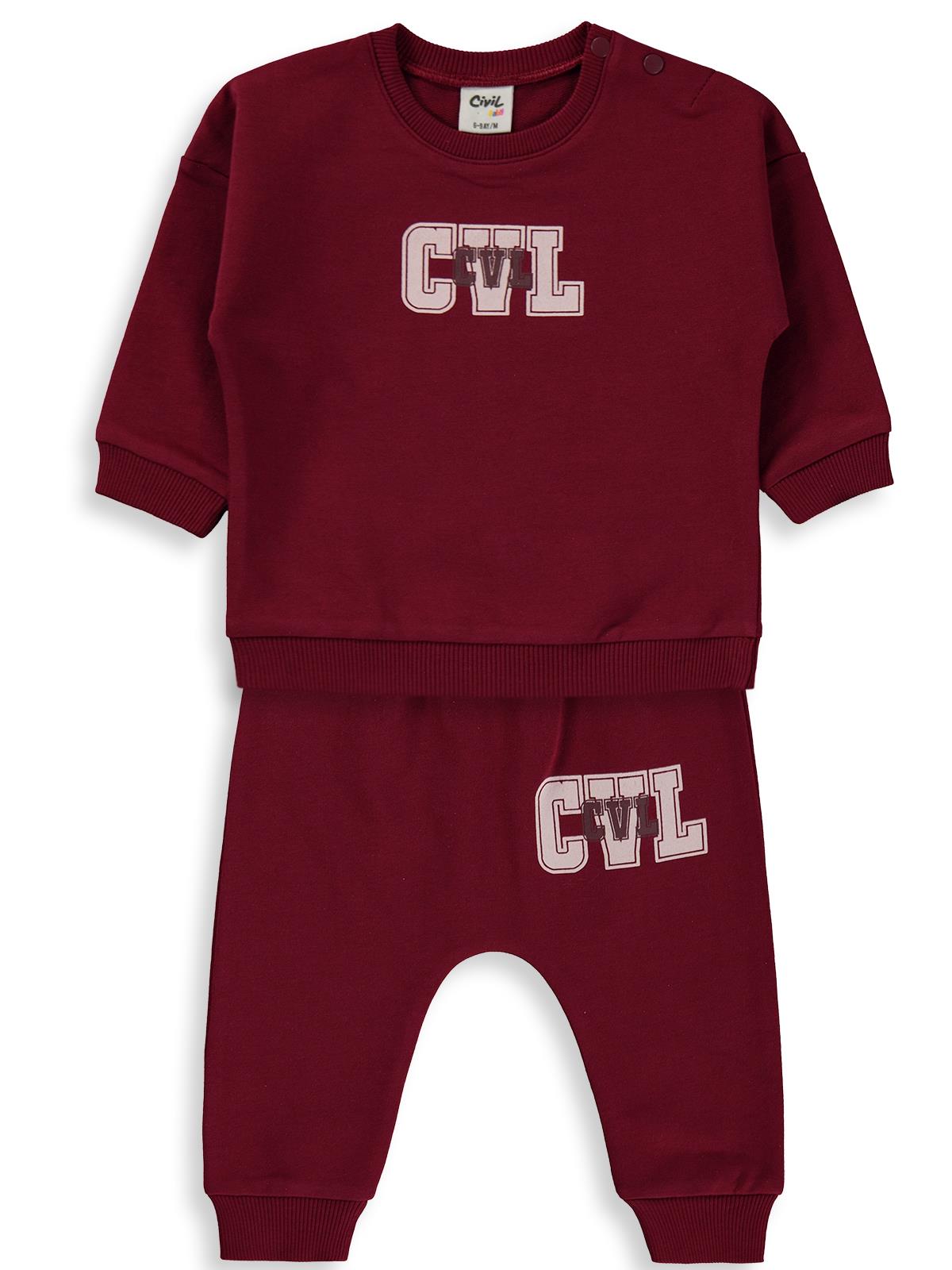 Civil Baby CVL Baskılı 6-18 Ay Takım - Bordo