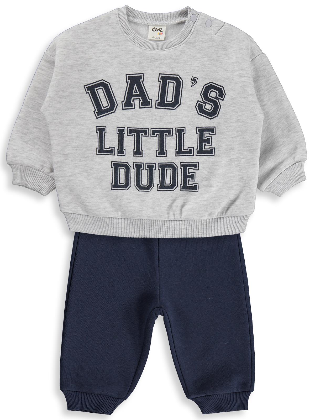 Civil Baby Dad's Little Dude  6-18 Ay Takım - Karmelanj-Koyu İndigo