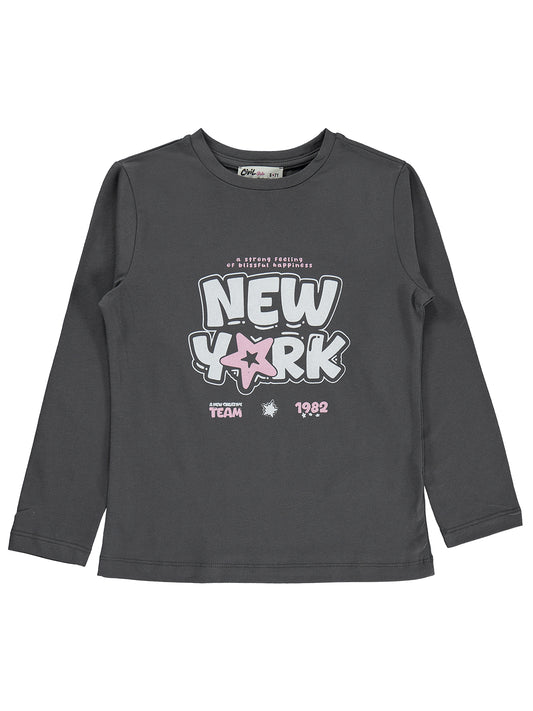 Civil Girls Newyork Baskılı 6-9 Yaş Sweatshirt Km - Gri