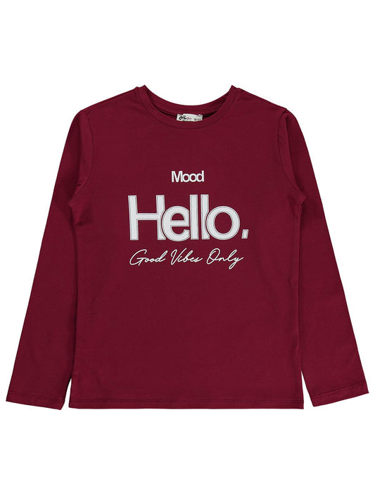 Civil Girls Hello Baskılı 10-13 Yaş Sweatshirt - Bordo