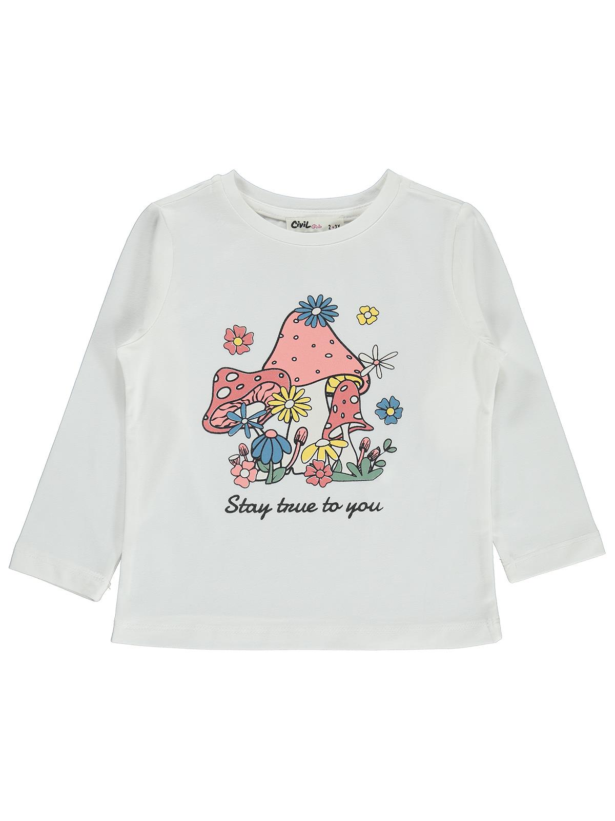 Civil Girls Renkli Mantar Baskılı 2-5 Yaş Sweatshirt - Ekru