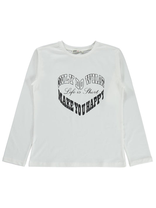 Civil Girls Wake You Happy Baskılı 10-13 Yaş Sweatshirt - Ekru