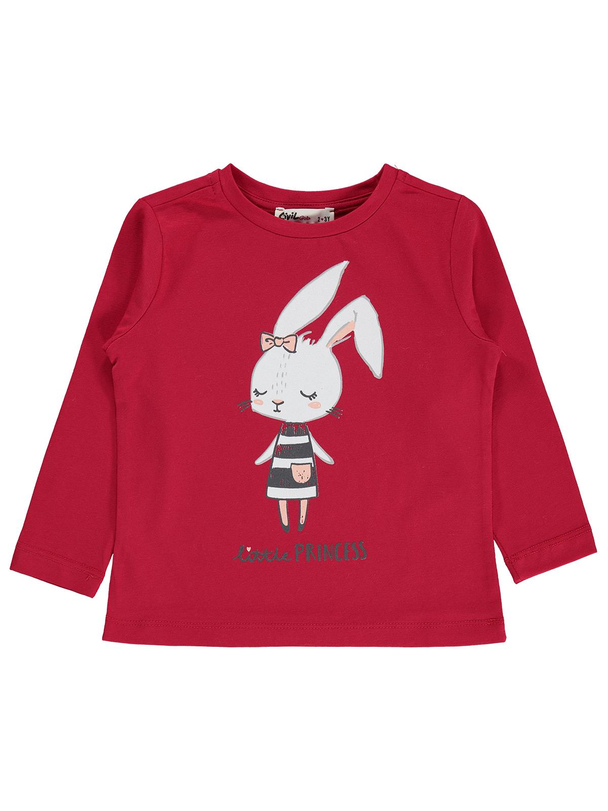 Civil Girls Tavşan Baskılı 2-5 Yaş Sweatshirt - Kırmızı