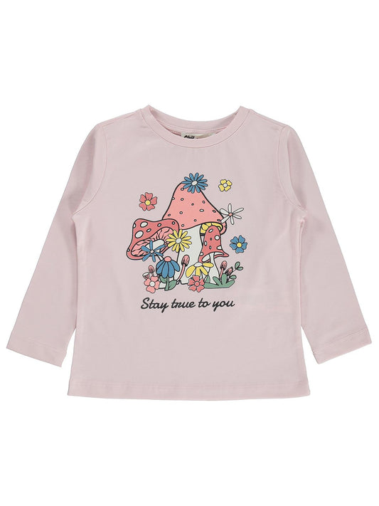 Civil Girls Renkli Mantar Baskılı 2-5 Yaş Sweatshirt - Pembe