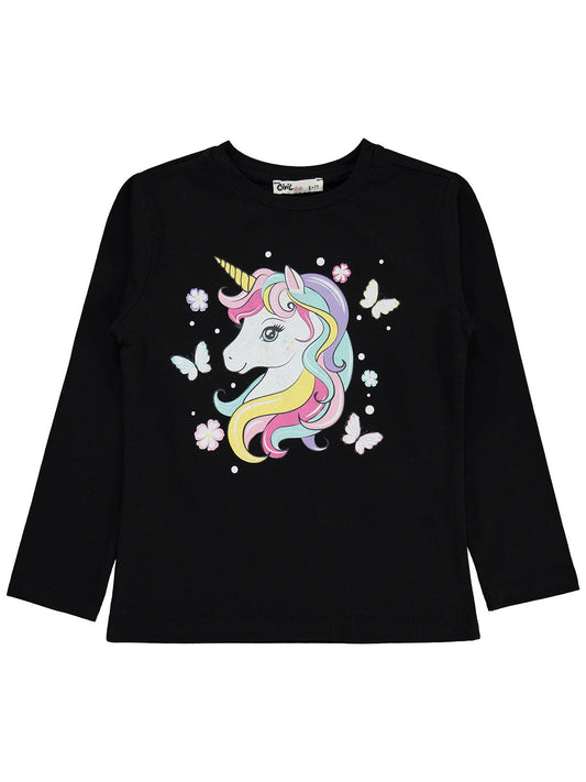 Civil Girls Unicorn Baskılı 6-9 Yaş Sweatshirt - Siyah