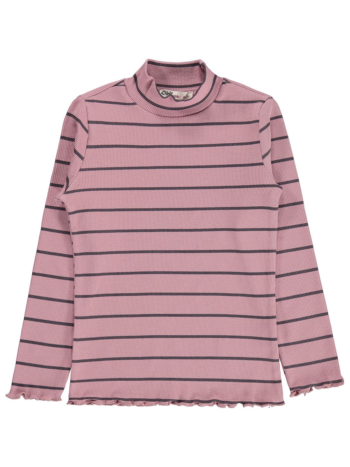 Civil Girls Çizgili Balıkçı Yaka 6-9 Yaş Sweatshirt - Pembe