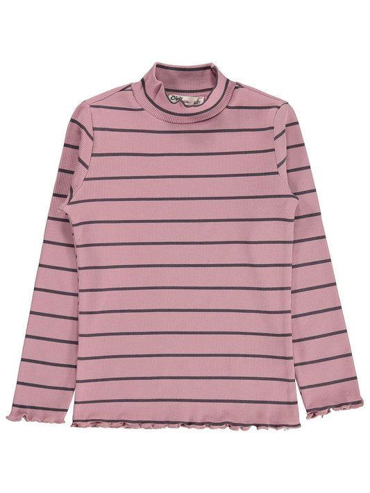 Civil Girls Çizgili Balıkçı Yaka 6-9 Yaş Sweatshirt - Pembe