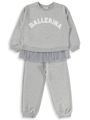 Civil Kız Çocuk Ballerina Baskılı Eşofman Takımı | 2 İp - 2 İp | Okul Kreş ve Günlük Kullanım - Gri